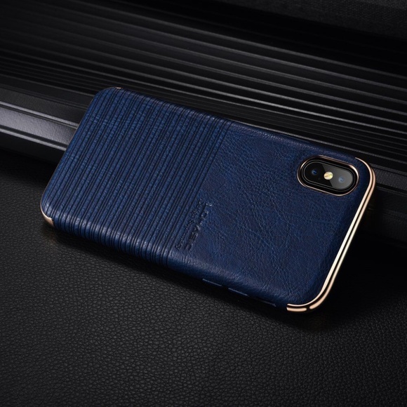 iPhone X Case Slim Flexible Armor Textured Grip PU Leather Hybrid Defender Blue - Picture 5 of 6